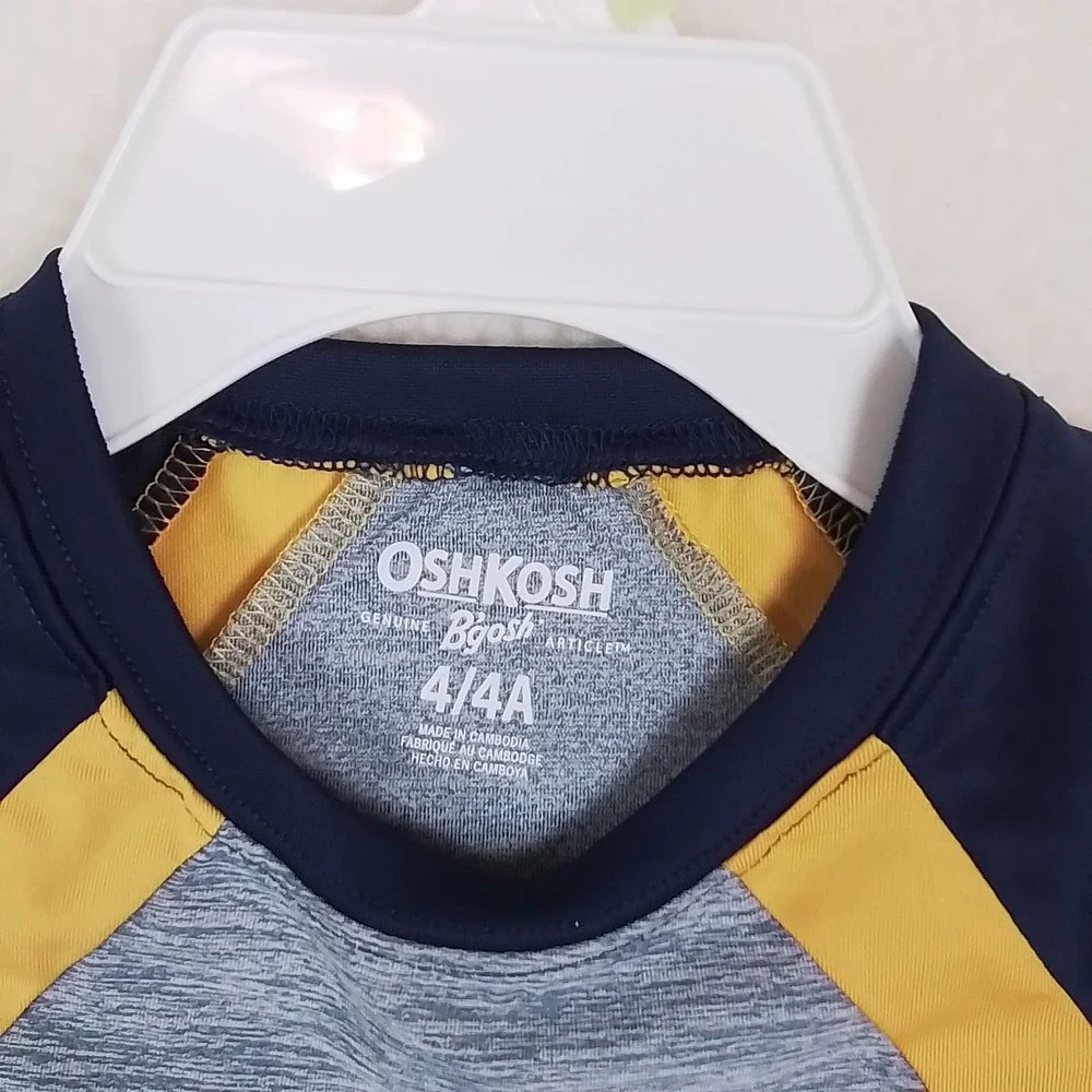 Oshkosh Boys Rash Guard Tee 4 Blue Gray Active Wear Top Outdoor‎ Long Sleeve